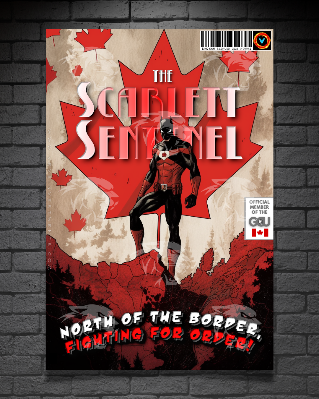 Canada's Scarlett Sentinel With Sidekick and Villain