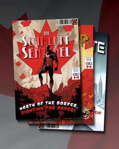 Canada's Scarlett Sentinel With Sidekick and Villain